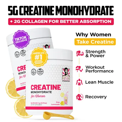 2 Pack Old School Labs Creatine Monohydrate for Women with Collagen & BCAA | 5g Creatine Powder for Lean Muscle, Recovery, Healthy Hair & Skin (Pink Lemonade)