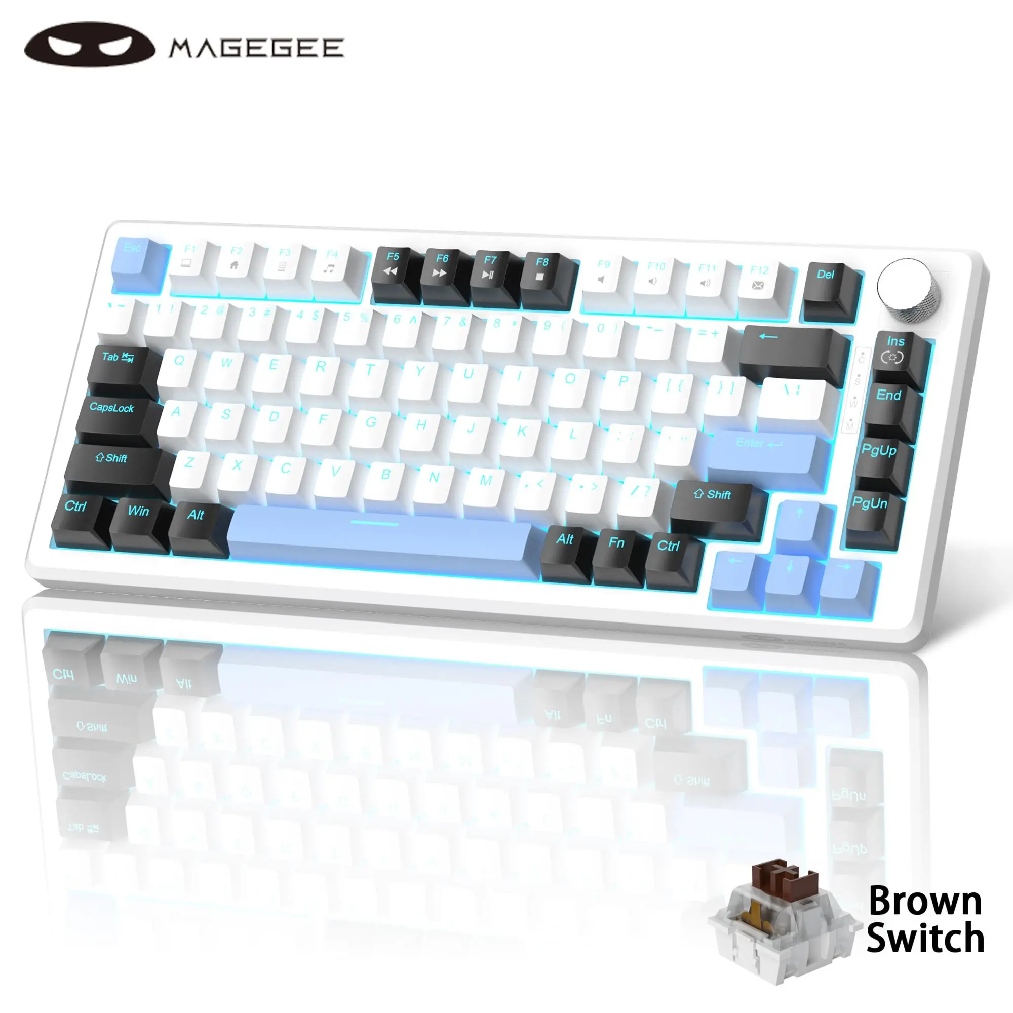 Mechanical Gaming Keyboard, 75% Compact Blue Backlit Wired Gaming Keyboard with Red/Brown Switches, Portable NKRO PC Gaming Keyboard