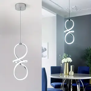 Modern LED Pendant Light, Adjustable Height Twisted 8-Shape, Suitable for Kitchen Island, Dining Room, Bedroom, Chrome Finish