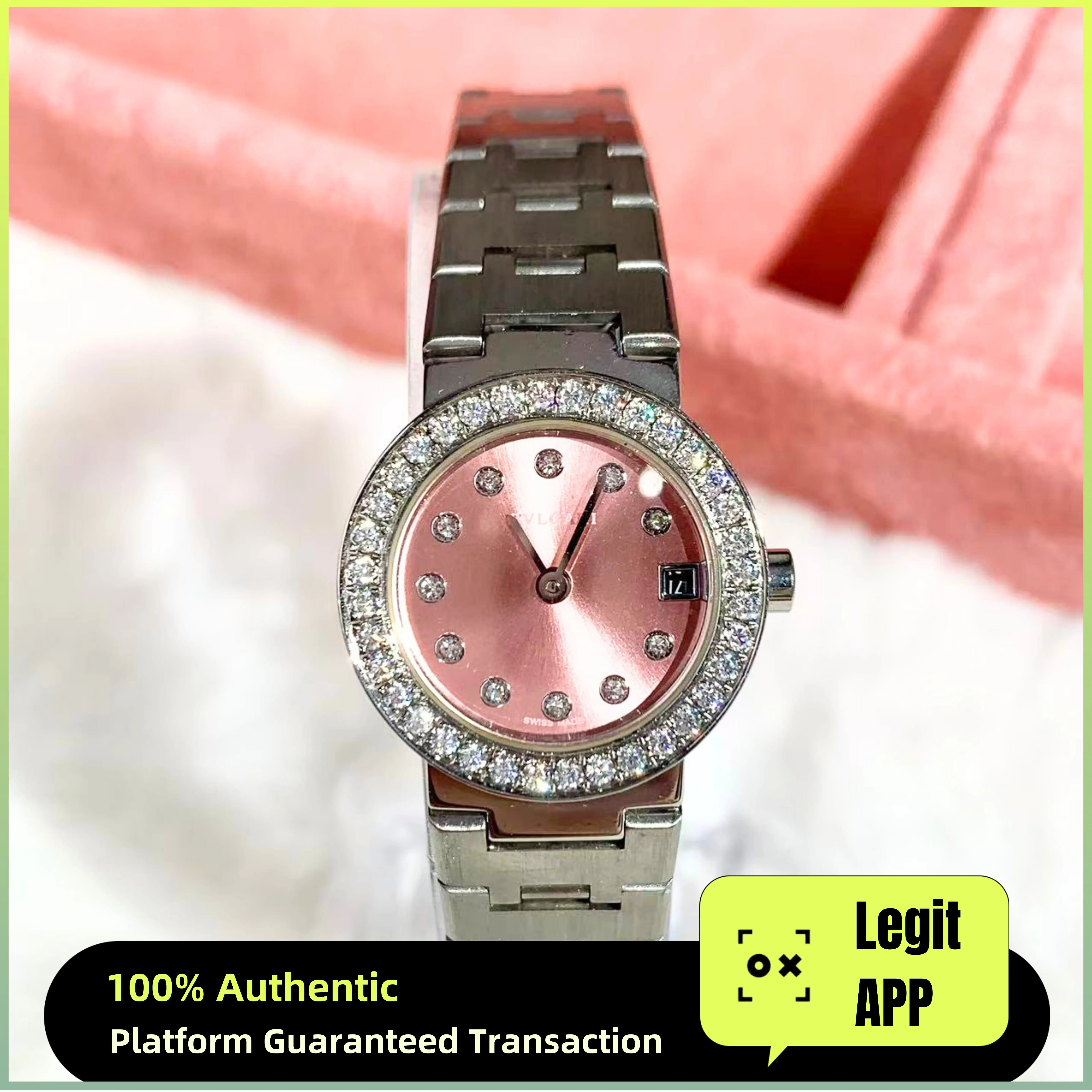 Bvlgari Vintage Quartz Stainless Steel 23mm Custom Pink Dial Diamond 21050973