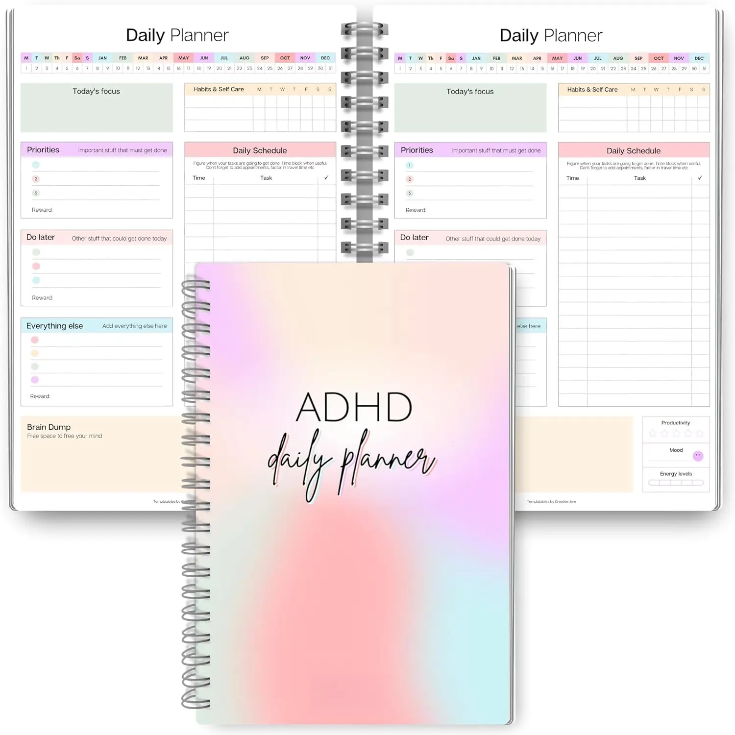 Daily Planner for Neurodivergent Adults - Productivity Daily Planner & Task Management to Stay Organized and Focused (Rainbow)