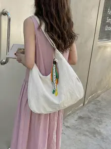 Water-Resistant Nylon Crossbody Shoulder Bag, Large Capacity Casual Style, Plain Design for All Seasons, Ideal for Students and Daily Use