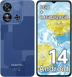 OUKITEL C57S Cell Phone Unlocked - 8GB RAM 64/128GB ROM Octa Core Android 14 Smartphone, 6.52 inch HD+, 4300mAh Mobile Phones, 13MP+5MP Cell Phones 4G Dual SIM, Face ID/GPS/3.5mm Jack, T-Mobile - Blue