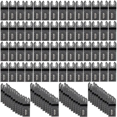 VEVOR 100PCS Quick Release Oscillating Saw Blades Kit, 1-3/8" HCS Carbon Steel Metal/Wood Cutting Blades with Length Markers, Included Metric/Imperial Markers, Workshop Use, Compatible with Dewalt Dremel Fein Worx Bosch Makita Milwaukee
