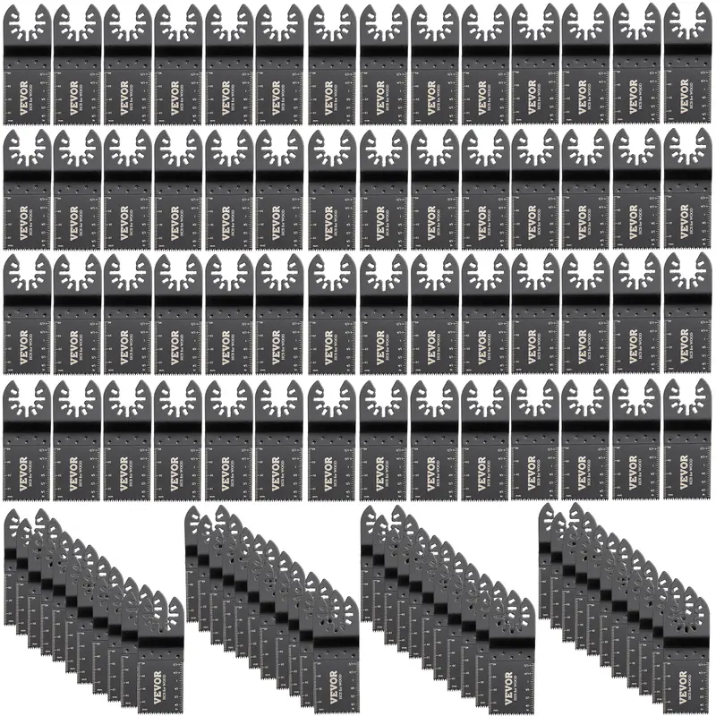 VEVOR 100PCS Quick Release Oscillating Saw Blades Kit, 1-3/8" HCS Carbon Steel Metal/Wood Cutting Blades with Length Markers, Included Metric/Imperial Markers, Workshop Use, Compatible with Dewalt Dremel Fein Worx Bosch Makita Milwaukee