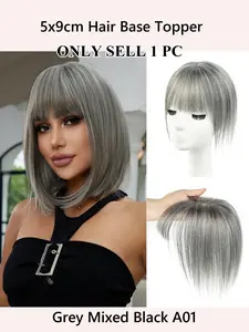 Women's Real Human Hair Topper Hairpiece 5x9cm Breathable Net Base 8-14 Inches Natural Straight Middle Part with Thinning Hair Bangs Style Fashion Wig