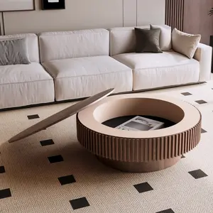 39.37'' Round Coffee Table with Storage Solid Wood Veneered Modern Coffee Table Accent Tea Table for Living Room, Bedroom, Apartment or Office