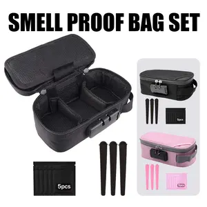 Lockable Travel Storage Bag, Large Capacity Odor-Resistant Organizer, 3 Tubes, 5 Pouches, Secure Zipper, Divider, Ideal for Travel