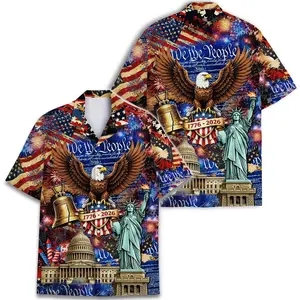 American Eagle Hawaiian Shirt, Patriotic USA 250th Birthday Aloha Shirt, Patriotic Shirt for Men, Independence Day Outfit