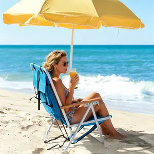 Blue 4-Position Adjustable Folding Beach Chair - Steel Tube Frame, Oxford Fabric, 7.9" Seat Height, 17.7" W x 17.3" D, 120KG Heavy Duty Capacity, Portable Outdoor Patio Camping Sunlounger