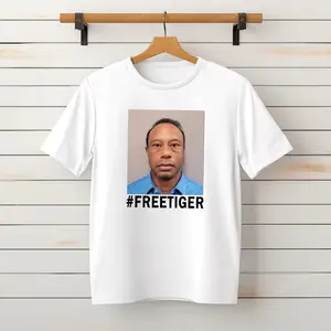 Tigger Woodds Free Tiger Mugshot Graphic T-shirt, Funny Pro Golfer Meme Unisex Apparel For Men Women, Casual Everyday Wear Golf Lovers Gift Idea | 310326.R3035.ID00