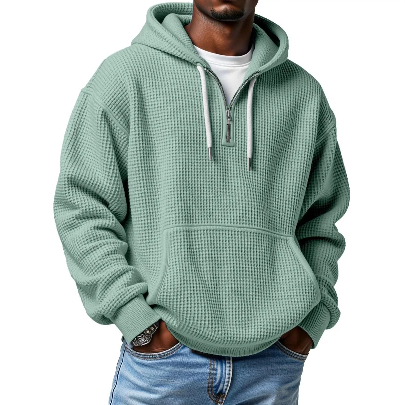 Men'S Waffle Knit Hooded Sweatshirt Casual Sports Hoodie Soft Comfortable Daily Hooded Sweatshirt Casual Style Comfortable Daily Top Shirt Fashion Street Cozy Comfort Menswear Unisex Comfort Top Natural Hoodies,summerwins Long Sleeve Pullover