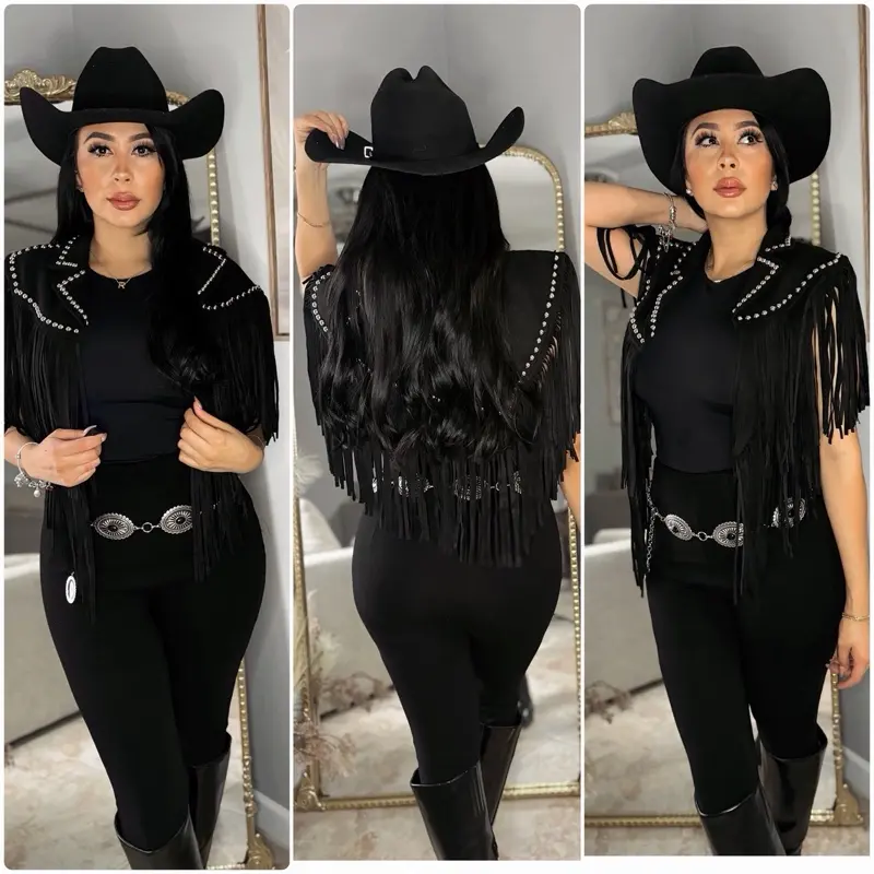 Suede Black Fringe Cape