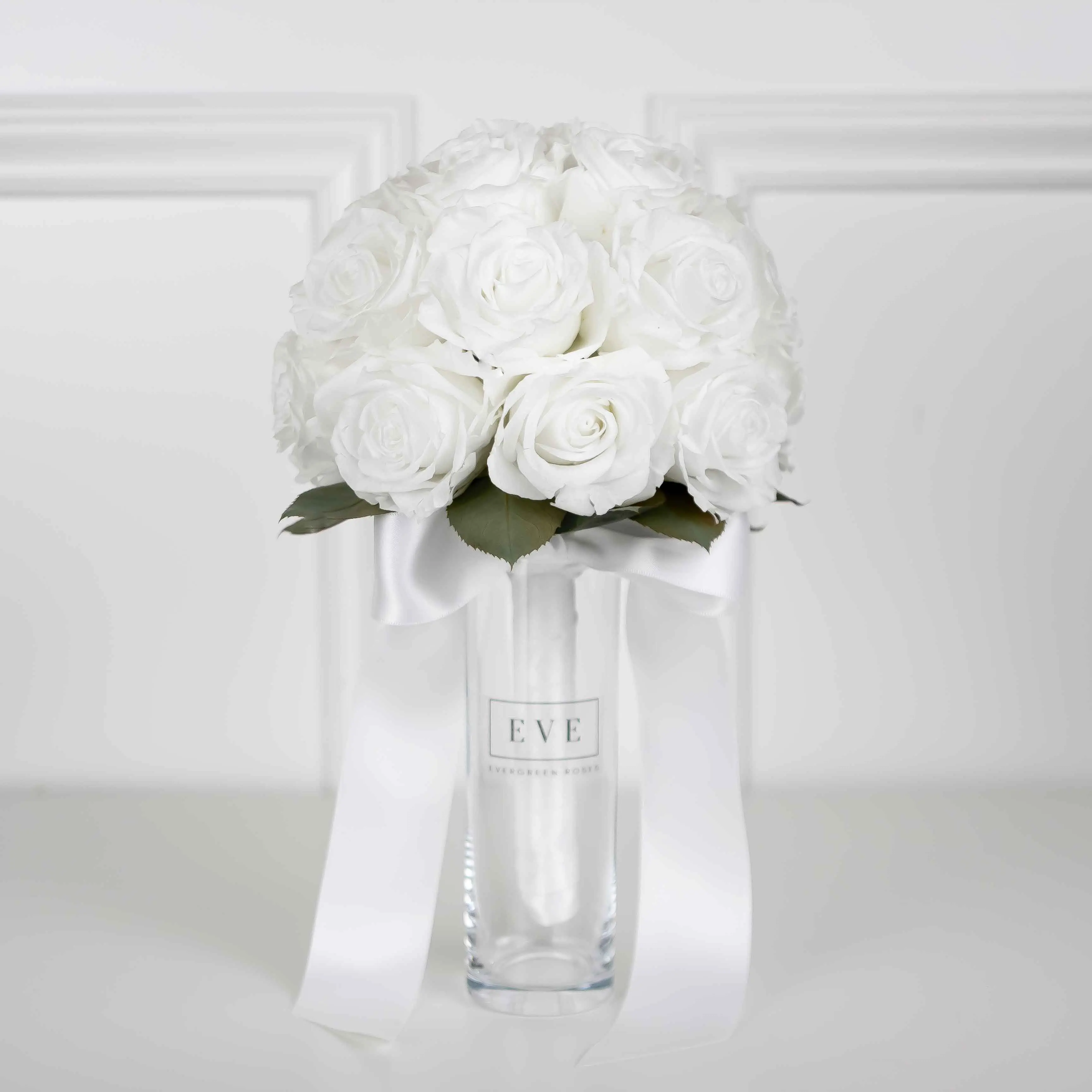 Wedding Bouquet with White Roses and Rose Leaves