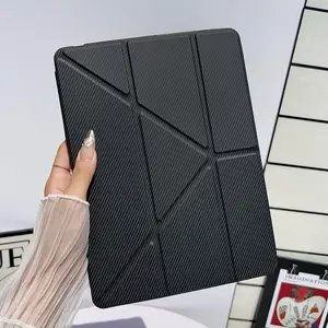 Carbon Fiber Texture iPad Case Air 7/6 with Pen Slot, Foldable Stand, Full Coverage Anti-Drop Design for 10.9 Inch Pro Model 2017