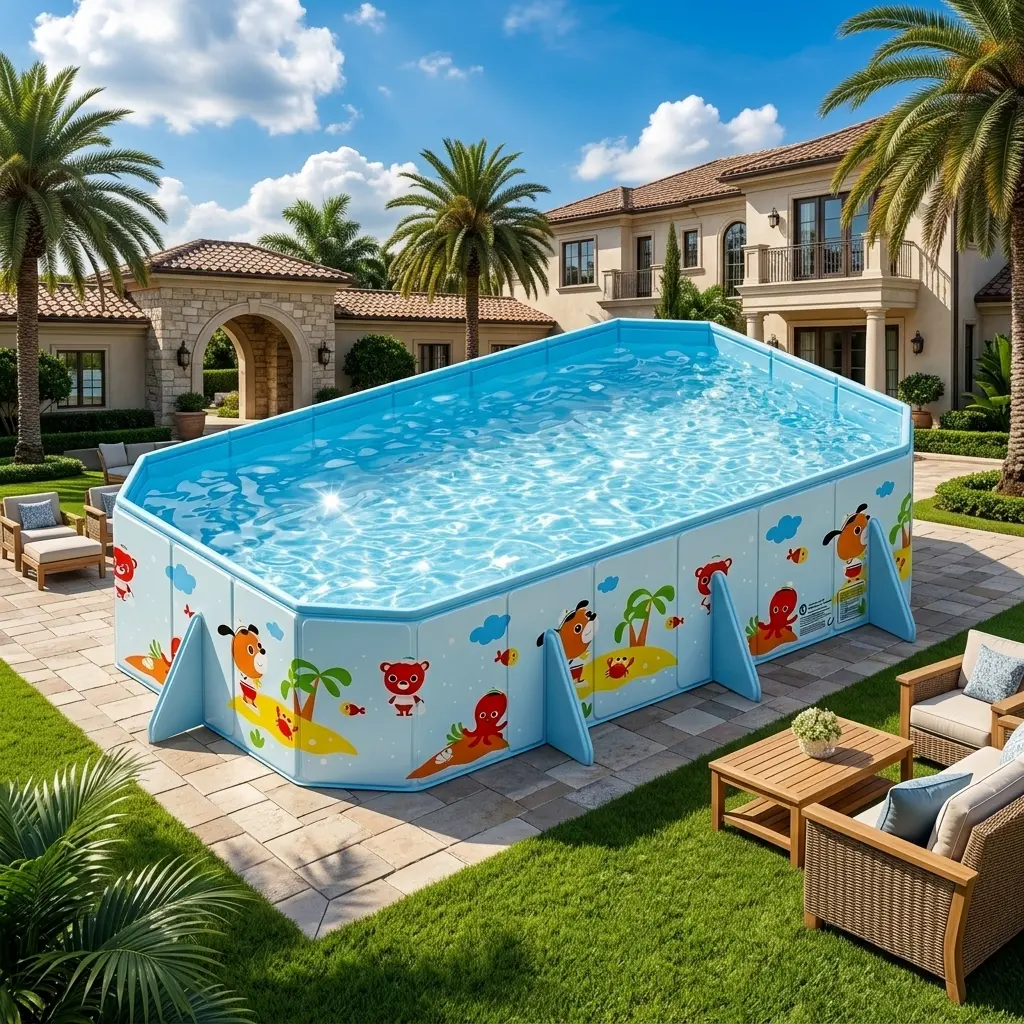 S7287504409 Extra-Large Rectangular Non-Inflatable Frame Pool (86.61in), 4-Layer Thickened PVC Durable Design, Easy-Setup Outdoor Family Pool for Backyards, Ideal for Summer Cooling & Parties