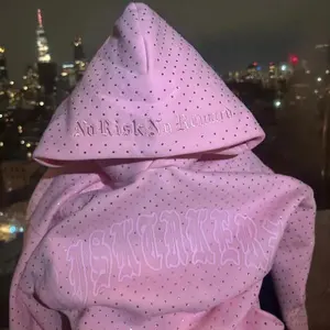 2025 European and American men's clothing printing dark hot diamond black series youth leisure trend long-sleeved hooded sweater Sweatshirts Menswear Tops Gamis Pullover Bestie Wetsuit Beige