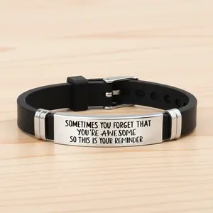 "Sometimes You Forget That You're Awesome So This Is Your Reminder" Engraved Silicone Bracelet, Inspirational Motivational Gift for Men Women, Adjustable Wristband for Birthday, Christmas, Encouragement Gift