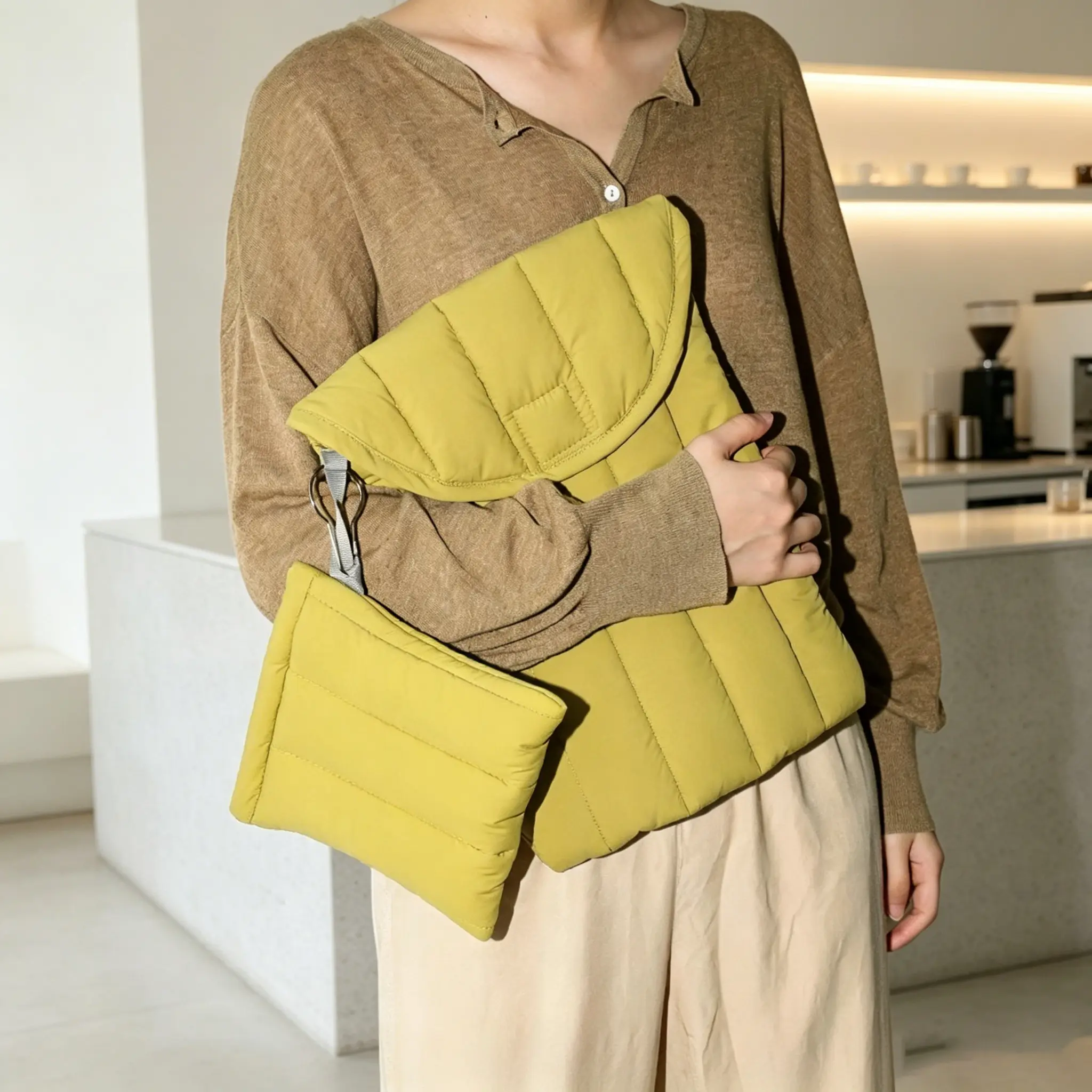 Womens Quilted Puffer Laptop Sleeve Double Sided Embroidered MacBook 13-16 Inch Case Lightweight iPad Pouch Aesthetic Tech Accessory