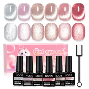 NOCIS Eyeshadow Gel Nail Polish, Cosmetic, Nail Art - Magnetic Neon Eye Design, Shimmer Glitter & Holographic Reflective Magnetic Set, 0.5oz Bottles, 6 Shades (Pink, Green, Purple), For At-Home Manicures, Essential Manicure Tool