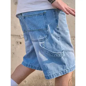 Men’s denim shorts, light wash loose casual fashion comfortable shorts for daily outdoor wear, men’s bottoms for all seasons
