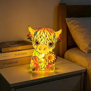 Creative Highland Cow LED Night Light, Cute Cartoon Animal Resin Ornament, USB Powered, Ideal for Kids Room and Living Room, Table Lamp or Bedside Lamp