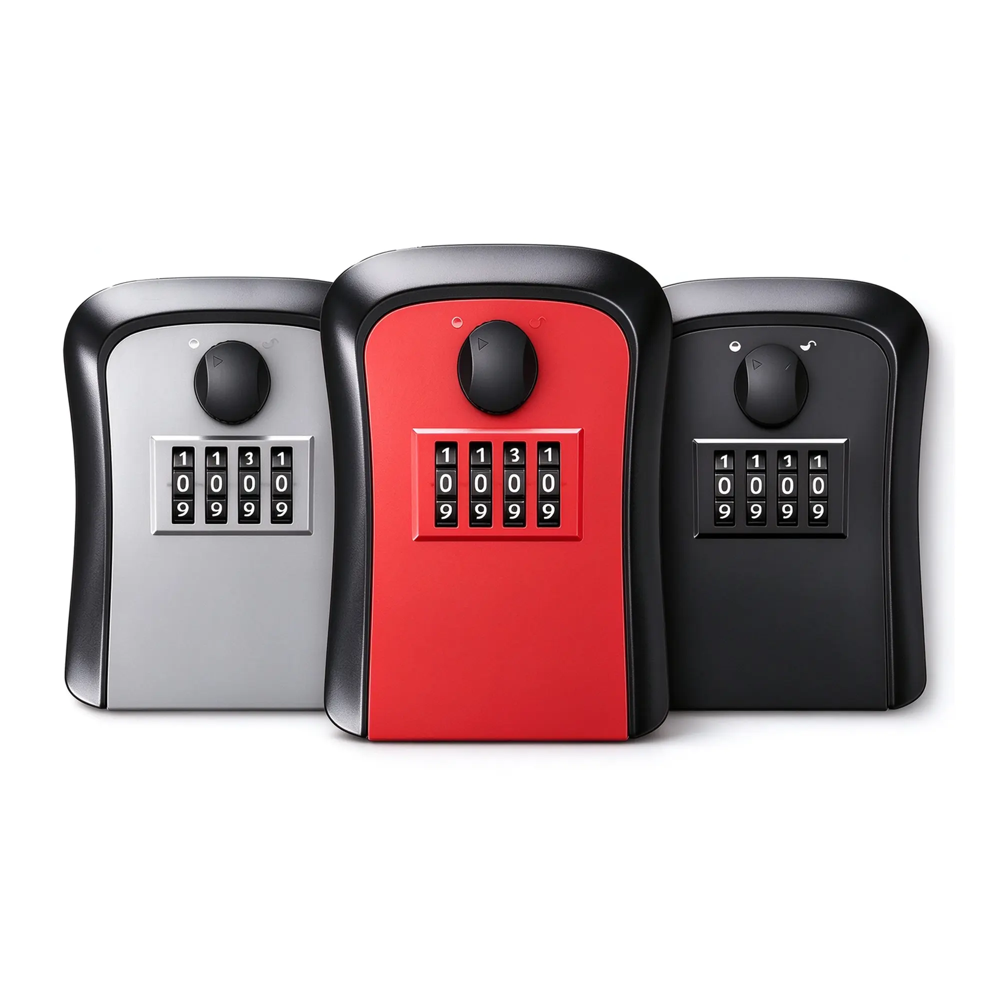 SecureLock Key Safe with 4-Digit Combination Lock in Silver, Red, and Black Colors for Home and Office Use