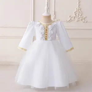 6M-3Y White 29 Anniversary Baby Girls Muslim Clothes Infant Birthday Cocktail Dress Toddler Pageant Newborn Mesh Floral Ball Gown Princess Baptism Frock