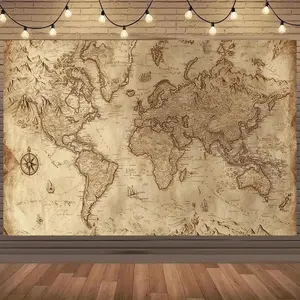 1PC,2D Flat Vintage World Map Backdrop, Festival Party Decoration & Photography Background, Adventure - themed Birthday Party Event Decor Backdrop, Retro - style Shooting Backdrop, Hot - selling
