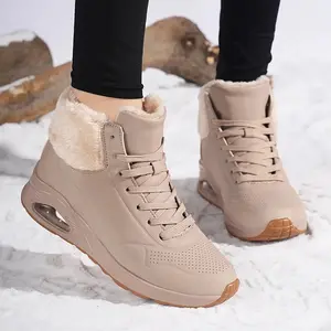 Women'S Mid-Calf Winter Boots with Soft Cushioned Air Cushion, Thick Fleece Lining & Breathable PU Upper - Round Toe Snow Boots for Cold Weather, Casual & Sporty Outfits, Winter Boots, Outdoor Footwear, Modern Footwear, Durable Construction Walking Shoes