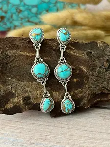 Handmade Sterling Silver Mint Dahlia Collection: Post Dangle Earrings "Signed Nizhoni"