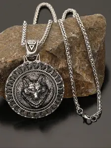 Vintage Viking Wolf Head Pendant Charms Necklace, Hip Hop Fashion Trendy Party Accessory, Valentine's Day Mother's Day Father's Day Gift