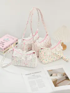 Women's Floral Print Lace Bag, 1 Count Fashionable Cute Flower Pattern Bag, Casual Versatile Shoulder Bag, Suitable for Dating, Outing, Party, Handbag Shoulder Bag