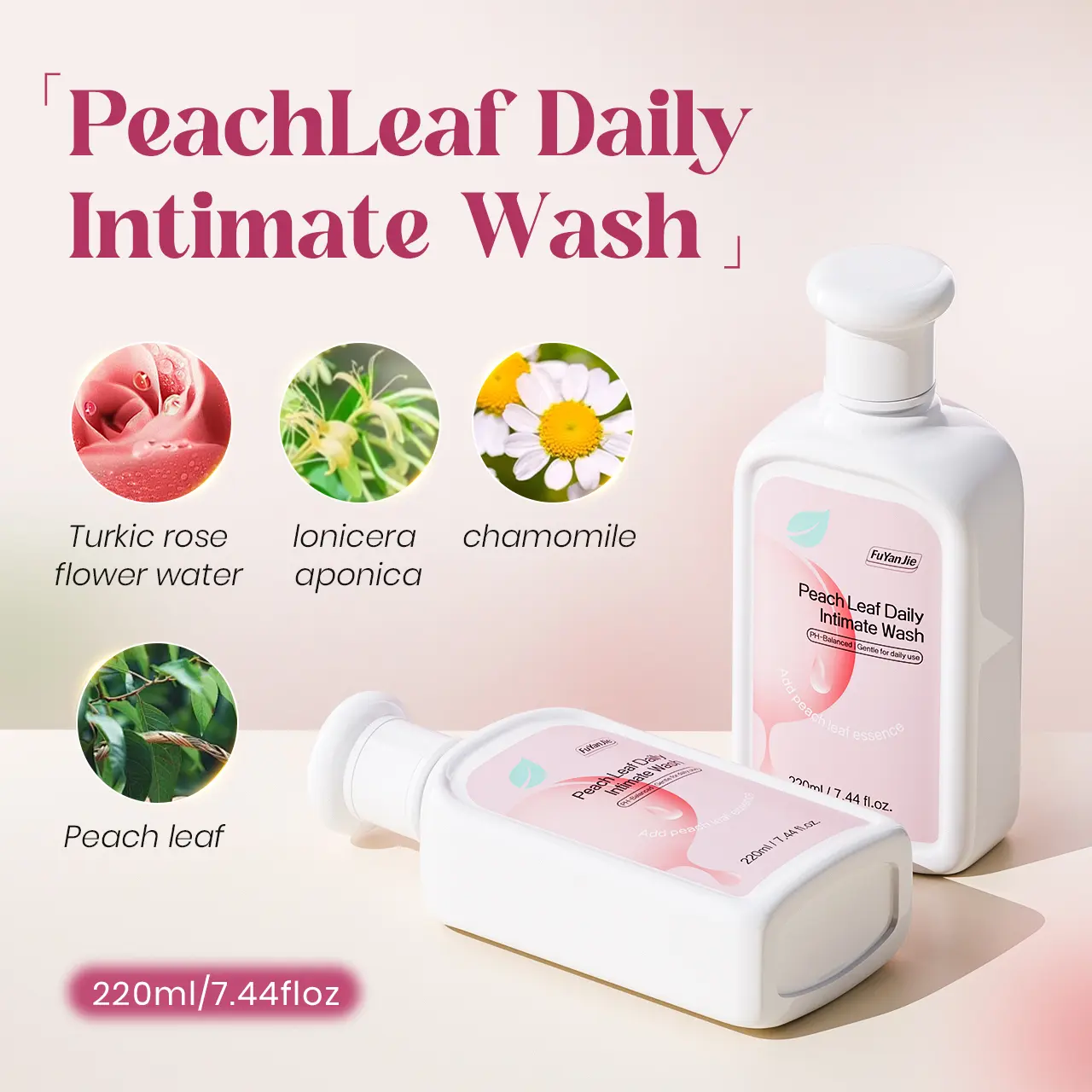 FuYanJie Peach Leaf Daily Intimate Cleanser & Wash Liquid - Feminine Sensitive Care, Natural, Hydrating, pH-Balanced, Odor Control Multi-Pack