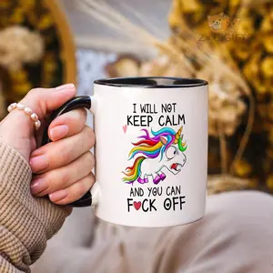 Sarcastic Unicorn Mug, 11oz & 15oz Ceramic Coffee Cup with Black/White Interior & Handle, "I Will Not Keep Calm" Humorous Quote Tea Mug, Perfect Gag Gift for Women Men, Funny Office & Home Drinkware Ceramic Mugs