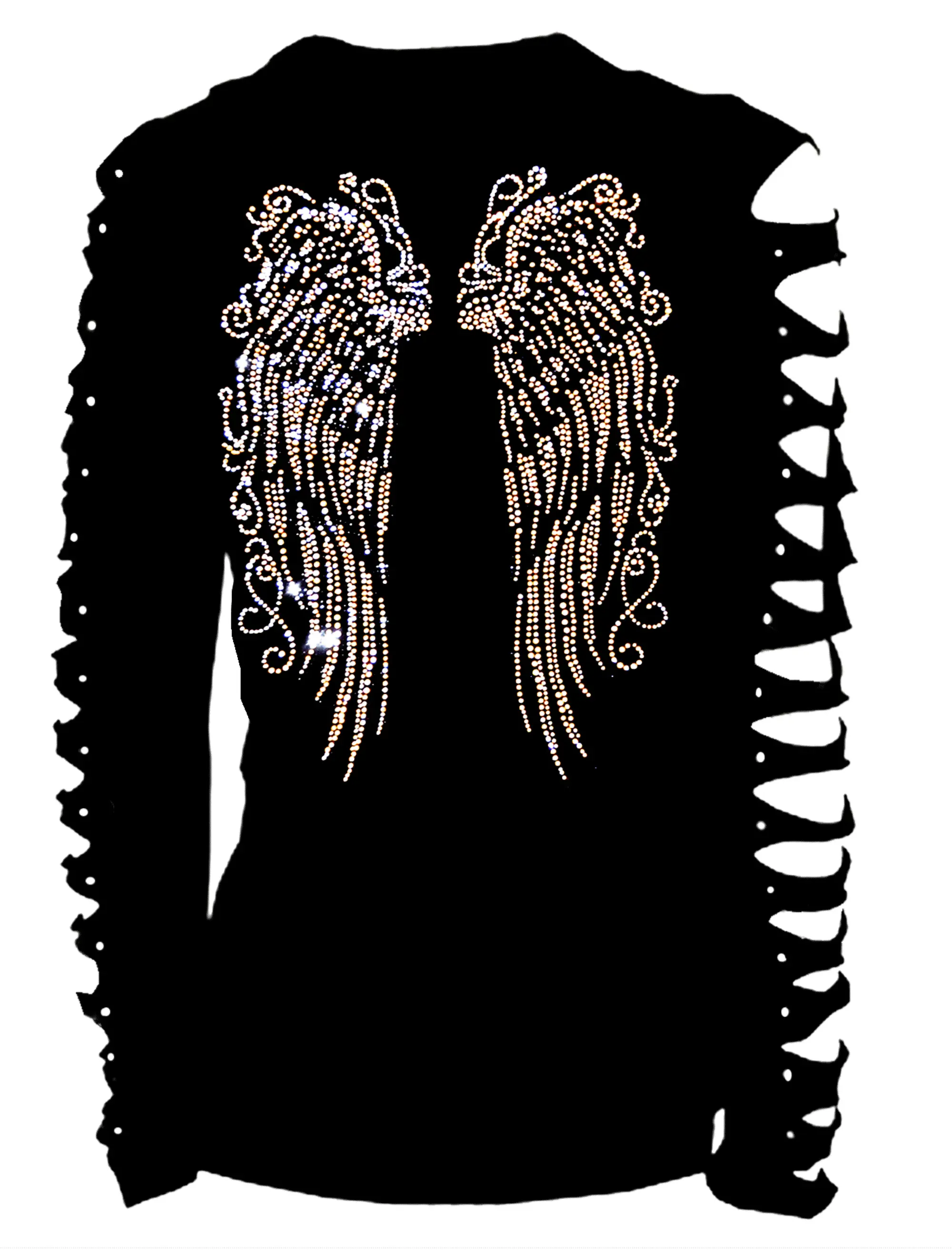 Fashion2ne1 y2k Rhinestone shirt for women Long Angel Wings Bling Rhinestones T-Shirt Top Ripped Cut Out, Cute Sexy Graphic Tops Long