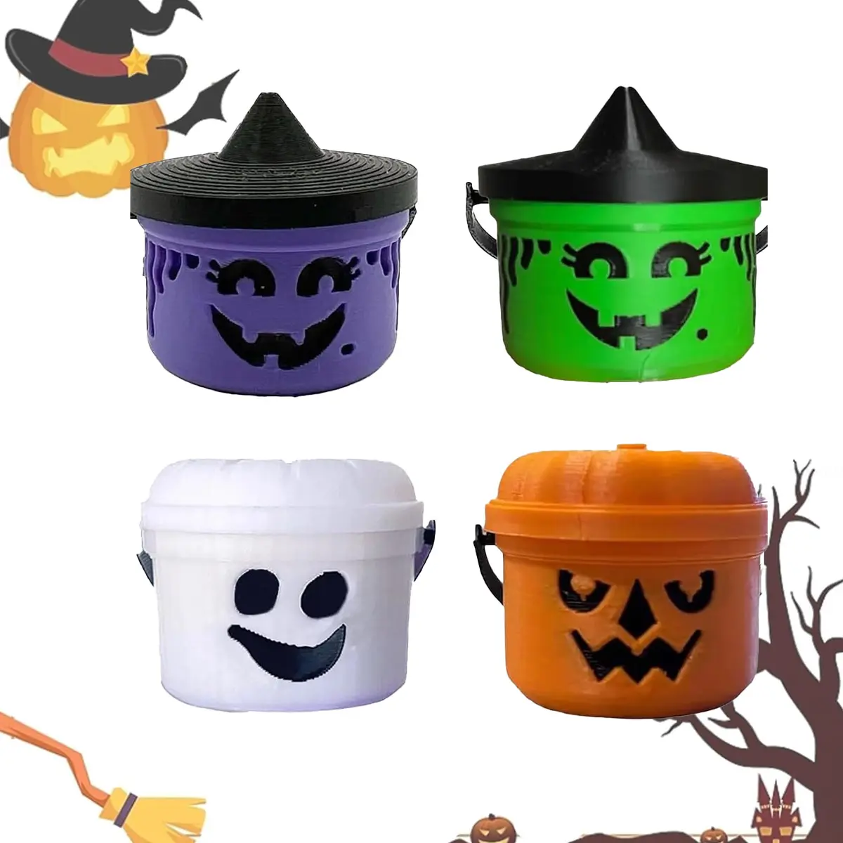 Spooky Mini Boo Bucket Figurines, Mini Halloween Nostalgia Bucket, Halloween Candy Bowl,Trick or Treat