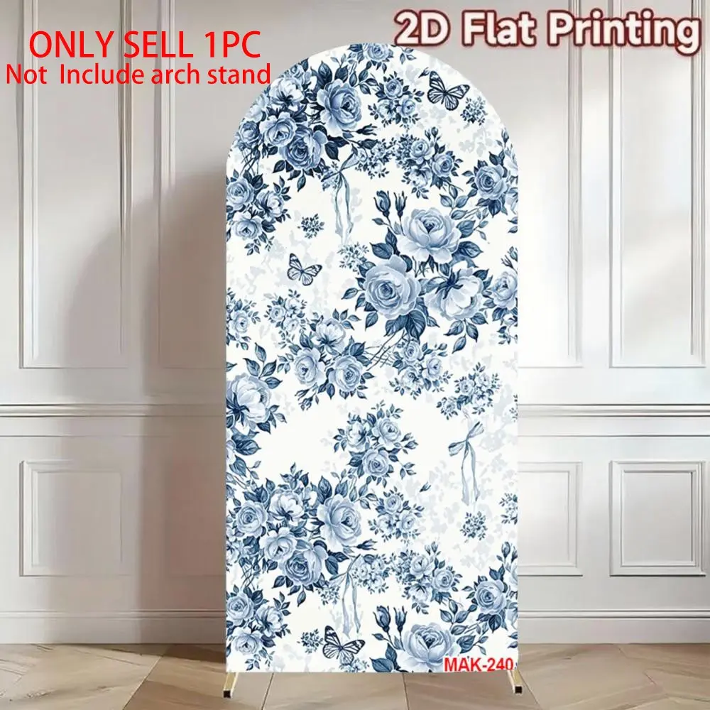 Blue Vintage Rose Butterfly Arch Backdrop Double-Sided Elastic Spandex Fabric for Wedding Birthday Party Tea Party Decor Background Wedding Arch Cover