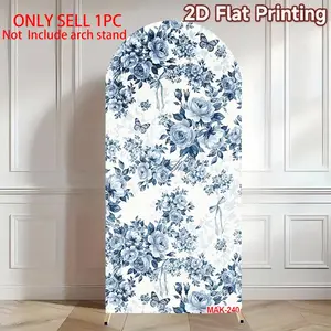 Blue Vintage Rose Butterfly Arch Backdrop Double-Sided Elastic Spandex Fabric for Wedding Birthday Party Tea Party Decor Background Wedding Arch Cover