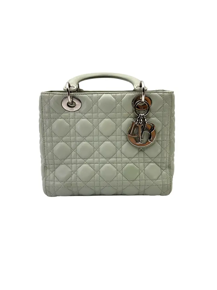 Pre-owned Dior leather Tote Bags Christian Lady Light Green Handle Bag With Silver Charms DR821
