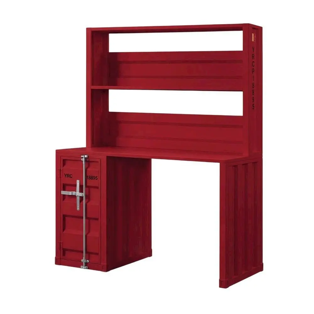 Red Cargo Desk And Hutch With Spacious Workspace And Storage Options