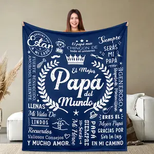 Spanish Father's Day Throw Blanket, Flannel Blanket with Papá del Mundo Design, Soft Cozy Warm Comfortable Lightweight Portable, Gift for Hispanic Dads, Birthday, Anniversary, Couch Bed Office Use