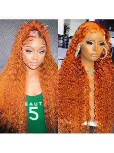 Ginger Lace Front Wigs Human Hair 13x6 Deep Wave Wig Orange Ginger Wig Human Hair Pre Plucked 350 Deep Curly Hd Lace Front Wigs for Women 180% Density Wet Wavy Deep Curly Frontal Wigs Deep Wave Texture