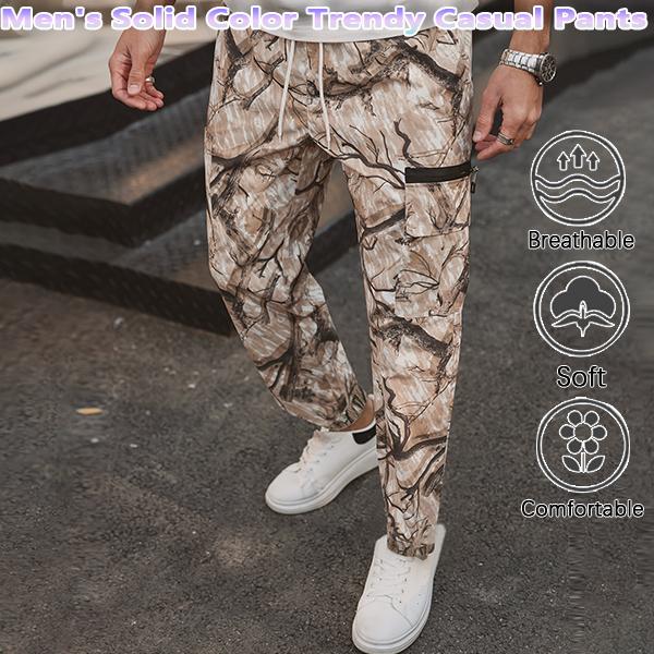 Men's camouflage print zippered pocket trousers, slim-fit athletic pants, durable trousers for autumn, men's wear-resistant outdoor training pants, streetwear fashion, vacation wear, men's clothing
