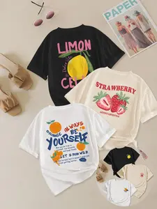 Women's Fruit Print Round Neck Tee, Casual Short Sleeve Crew Neck T-shirt for Summer, Fashion Women's Top for Daily Wear