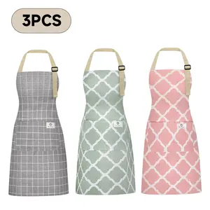 Pack of 3 Aprons for Women with Pockets, Cotton Linen Waterproof Kitchen Cooking Aprons, Chef Apronfor Men Women with Adjustable Neck Strap and Long Ties