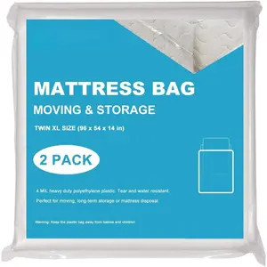 4 Mil Thick Plastic Mattress Bags for Moving Mattress Storage Bag  Size 2 Pack - Super Thick Heavy Duty Wrap Mattress Protector Long-Term Storage and Disposal