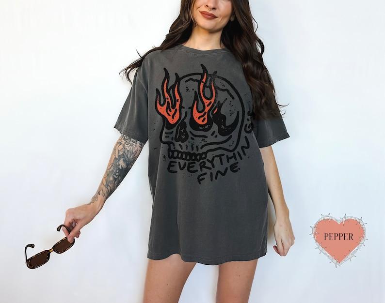 Comfort Colors Everything Is Fine Shirt Skull Tee Boho Vintage Tee Trendy Graphic Tee Skull Rebel Rock n Roll Grunge Edgy Outfit Boho Hippie