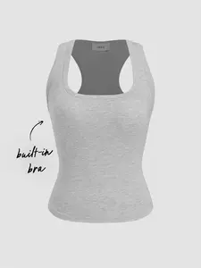Cider Built-in Bra Square Neck Tank Top