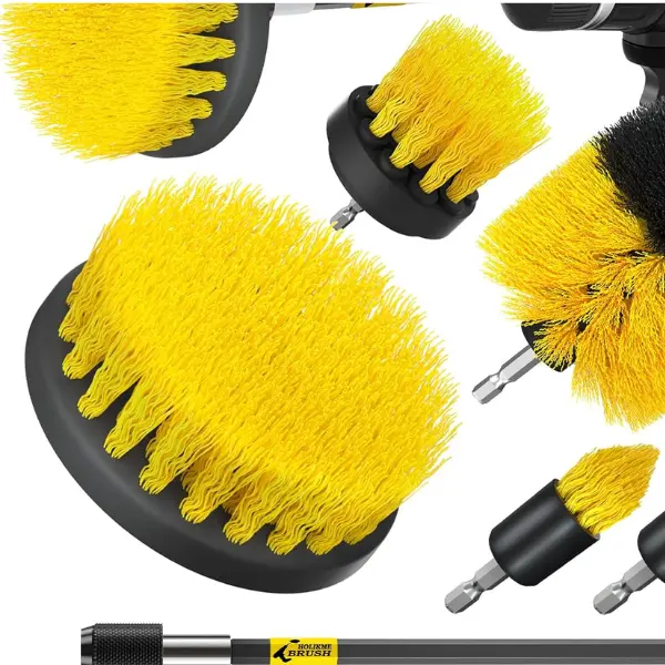 6Pack Drill Brush Power Scrubber Long Extended Cleaning Brush Attachment Set All Purpose Drill Scrub Brushes Kit for Floor Grout, Floor, Tub, Bathroom and Kitchen Surface,Scratch Brushes